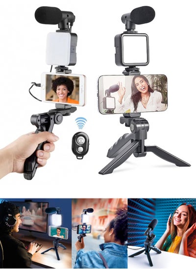 Buy Vlogging Tripod, Video Making Kit Used For Making Videos, For Podcasting, For Conference Video, For Live Broadcast, Set Includes Tripod, Phone Clip, LED Lights, Microphone, Handheld Stabilizer in Saudi Arabia