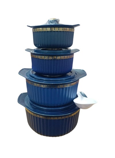 Buy Set of 4 Inner Stainless Steel Hotpot With One Spoon (500 ml, 1000 ml, 1500 ml, 2500 ml) Blue/Gold in Saudi Arabia