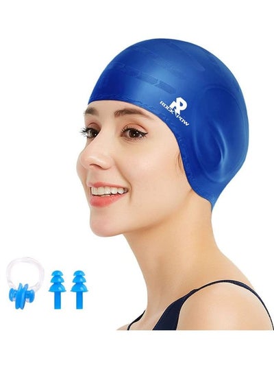 Buy Swimming Cap Silicone Swim Cap for Women Men, Durable Non-Slip Waterproof Swim Cap Protect Ears, Long Hair for Adults Older Kids in Saudi Arabia