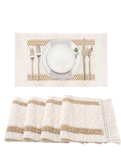 Buy Cotton Placemats Non-Slip Heat Resistant Washable Mats Rustic Beige Burlap Macrame Place with Tassels for Farmhouse Kitchen in Saudi Arabia