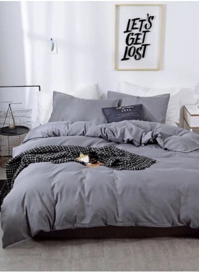 Buy Premium King/Queen/Single Size Bedding Set without filler, Plain Anchor Grey Color in UAE