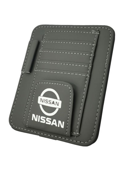 Buy Car Sun Visor Organizer PU Leather Ticket Holder Clip Car Glasses Holder Clip Car Card Wallet-Grey in Saudi Arabia