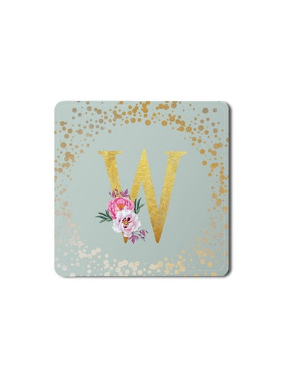 اشتري Designer Leather Coasters Mat for Beverage Drinks- Custom Monogram Initial Letter Floral Pattern Alphabet - W (Light Grey) في الامارات