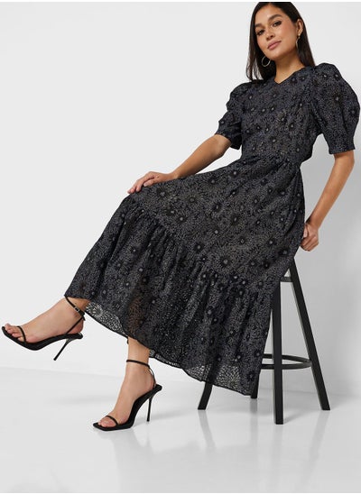 Buy Puff Sleeve Floral Printed Tiered Dress in UAE