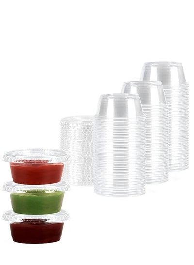 Buy [100 Cups] Souffle Cups (Clear) 3.25 oz with Tight Lids – Small Shot Cups for Portion Control – Sauces – Dips & Salad Dressings. Strong Seal, Durable & Spill-Free. in UAE