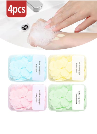 اشتري 4 Boxes of Petal Hand Soap Sheets, Portable Dissolvable Soap Sheets for Hand Washing and Cleaning, Perfect for Children and Adults for Outdoor Travel and Camping Hikes في الامارات