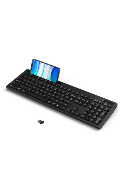 Buy FD Multi-Device Dual Mode Wireless Bluetooth Keyboard with Phone Holder  -  ( AR / ENG ) Layout Full Size - Compatible for Mac OS, Windows, Android, iOS - with USB Receiver for PC/Laptop in Egypt