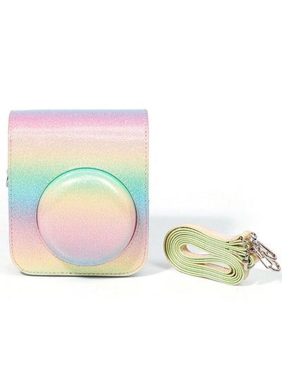 Buy Protective Camera Case for Fujifilm Instax Mini 12 Instant Camera PU Leather Glitter Gradient Style Camera Bag with Shoulder Strap- Rainbow in UAE