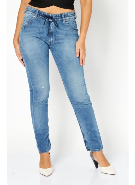 Buy Women Slim Fit Washed Stretchable Denim Jeans, Blue in UAE