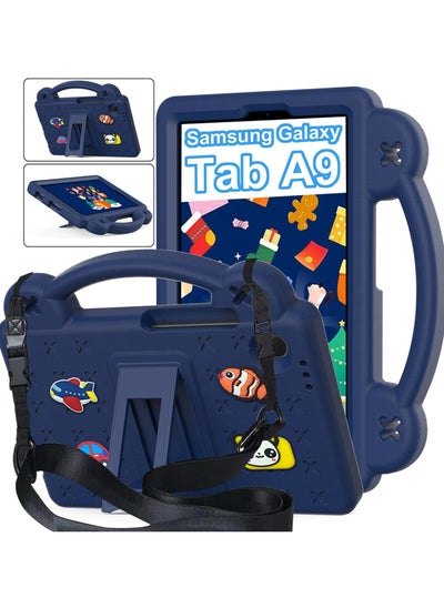 Buy Compatible with Samsung Galaxy Tab A9 (2023), Shockproof Protective Case with Shoulder Strap Handle Holder, Lightweight EVA Kid-friendly, Drop Resistant (Navy Blue) in UAE