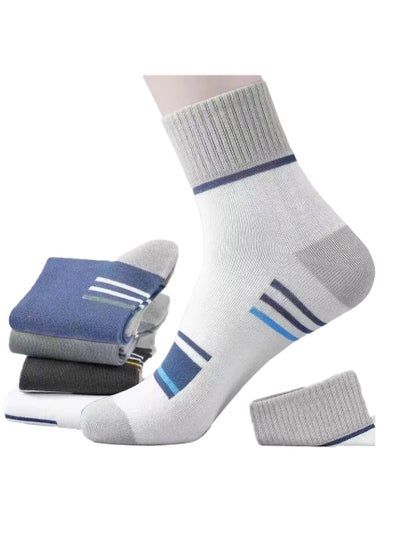 Buy Premium Men's Socks Quarter Length Crew Socks Pack of 5 Cotton Rich Soft & Breathable Athletic Socks Contrast Heel & Toe Socks for Men Ideal for Casual Sports and Everyday Comfort in UAE