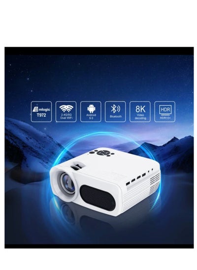 Buy Compact 8K projector featuring LED illumination immersive 360° surround sound, eye friendly design for a cinematic experience compatibility with Smartphone HDMI USB AV VGA connections. in UAE