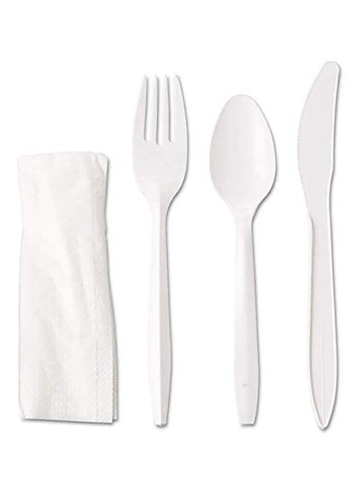 اشتري [50 Pack] White Plastic Cutlery Set with Napkin - Knife Fork Spoon Napkin Set -Disposable Cutlery Set في الامارات