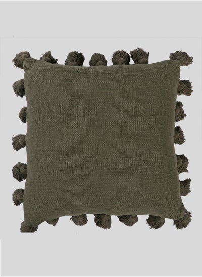 اشتري Osga Olive Green Throw Cushion Cover with Pom Poms Cotton Fabric Case Modern Home Decor 45X45 Cm في الامارات