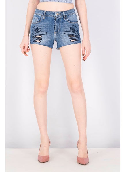 اشتري Women Embroidered Five Pocket Denim Shorts, Blue في السعودية