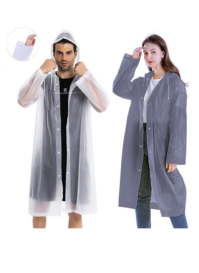 اشتري Raincoat Rain Poncho for Adults, 1 Pack EVA Rain Poncho for Women and Men Reusable Raincoat Jacket Packable for Family FishingTravelEmergency with Hood and Elastic Sleeving في السعودية