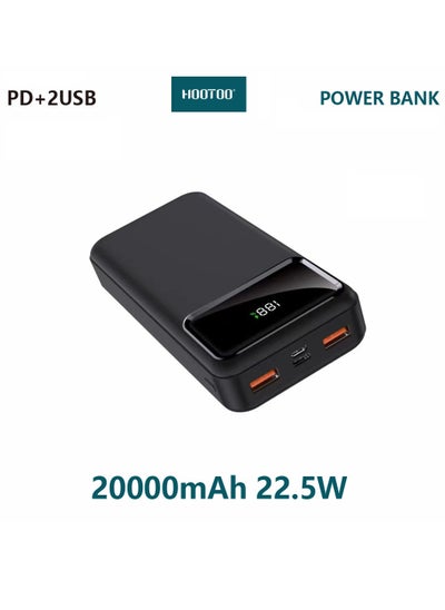 Buy 20000mAh Power bank Bipow digital display and 2-USB ports and type-C PD port supports fast charging with 22.5W-black from Hootoo in Saudi Arabia