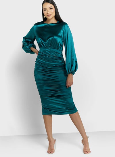 Buy Puff Sleeve Ruched Dress in UAE