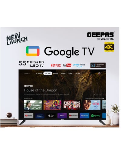 Buy 55'' 4K UHD, Google, Smart LED TV With Remote Control, Wall Mount Bracket, 2 USB & 4 HDMI Port, HDMI, USB, Bluetooth, WIFI, Screen Sharing, 16.9 Aspect Ration, Wide Color Enhancer, Eco Efficiency in UAE