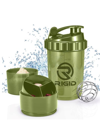 Buy Protein Shaker Bottle - Leak-Proof Mixer Bottle with Powder and Pill Storage Compartments - Healthy Gym Shaker BPA Free Shaker Suitable for Gym & Outdoor (Light Green- Transparent) 500ml in Saudi Arabia