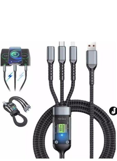 Buy "3-in-1 Multi Charger Cable 1.2M - Fast Charging Nylon Braided USB Cable for Micro USB, Type C, & Lightning Devices" in UAE