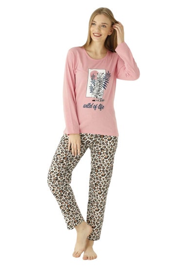 Buy Women's 2-Piece Sleepwear Loungewear Top and Pants Turkish Cotton Pajama Set Pink in UAE