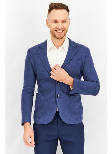 Buy Men Regular Fit Textured Formal Blazer, Federal Blue in UAE