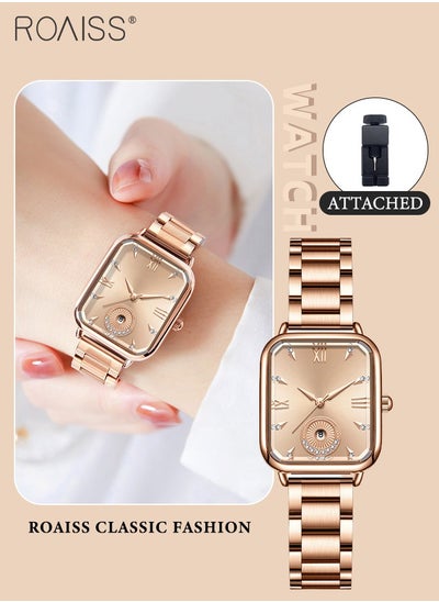 Buy Women's Quartz Watch with Stainless Steel Strap, Analog Display Rectangle Dial with Rhinestones Decoration, Waterproof Simple Advanced Fashion Wristwatch as Gift for Ladies in UAE