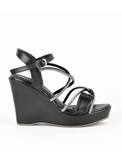 Buy Sandal Heels Wedge Shiny Leather W-6 - Black in Egypt
