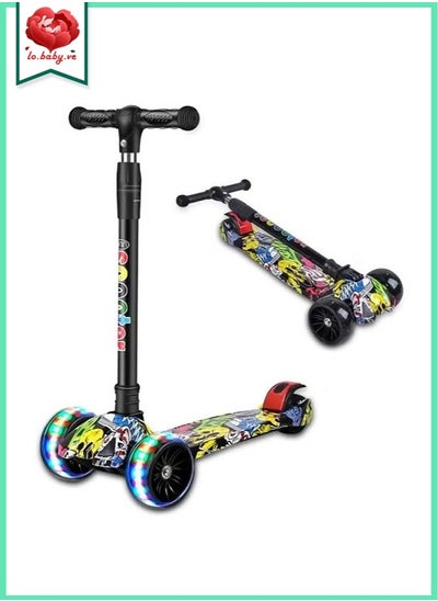 اشتري Kids scooter, 3 Wheel Scooter with Flash Wheels and Adjustable Height, Children Kick Scooter for 2-12 Year Kids (Colorful） في السعودية