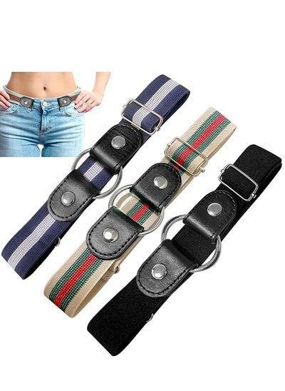 Buy Fashion Skinny Belts No Buckle Stretch Belt for Women Men & Junior 3 Pieces Adjustable Invisible Belt Elastic Belt No Bulge No Hassle Buckle-free Pant Belt for Jeans Dresses Shorts Pants in UAE