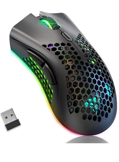 اشتري KM1 Wireless RGB Gaming Mouse, Optical 3,200 DPI Honeycomb Shell, 6 Programmed Buttons, 3 Adjustable DPI, USB Receiver for Laptop PC Mac في مصر
