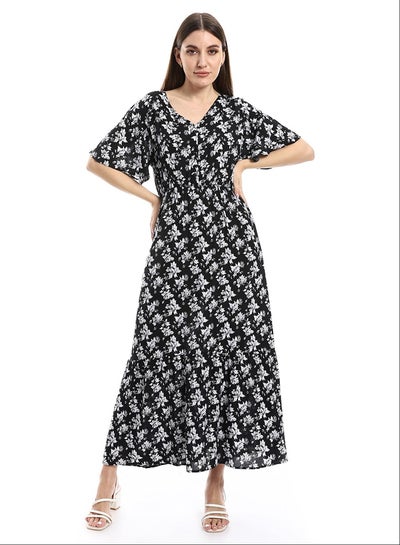 Buy Short Sleeves Floral Dress With Chest Buttons in Egypt