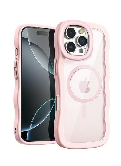 Buy iPhone 16 Pro Max Magsafe Case Cover, Cute Curly Wave Frame Translucent Matte Case, Anti-Scratch Shockproof Protective Phone Cover, Pink in UAE