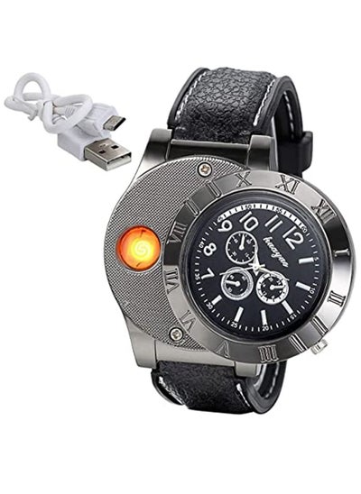 اشتري 2 in 1 Electric Lighter, USB Lighters with Tungsten Wire Ignition, Wristwatch with Lighters Rechargeable Flameless for BBQ, Candle, Camping-Outdoors Indoors في الامارات