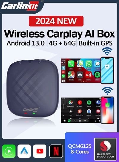 اشتري Carlinkit ORIGINAL Ai Box 4+64GB Android 13.0  CarPlay Ultra Series With Powerful Qualcomm QCM6125, Comes with Android Auto Apple Car Play Google Play Store في السعودية