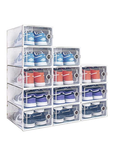 Buy 12 Pack Plastic Stackable Shoe Box Organizer, Clear Flodable Shoe Storage Box(white) in UAE