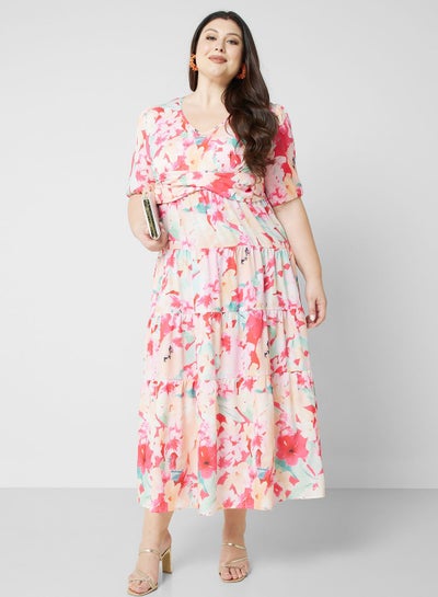 Buy Printed Smock Detail Fit & Flare Dress in Saudi Arabia