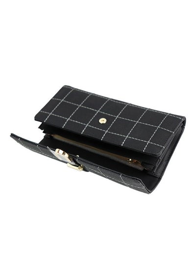 Buy Leather Trifold Long Zipper Wallet Black in UAE