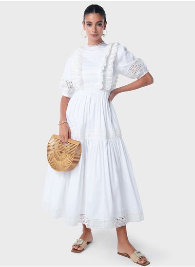 Buy Pintucked Body Lace Detail Tier Dress in Saudi Arabia