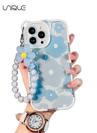 Buy Compatible with iPhone 14 Pro Max Case, Cute Sun Flowers Camera Protector Clear Case with Lovely Flower Strap Bracelet Chain Girls Women Case for iPhone 14 Pro Max in UAE
