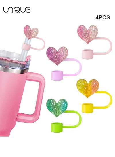 Buy 4 PCS Dustproof Straw Cap, Reusable Silicone Straw Lid Protector,Cartoon Pattern Plugs,for 0.4"/10mm Straw Fitting (Heart-shaped) in Saudi Arabia