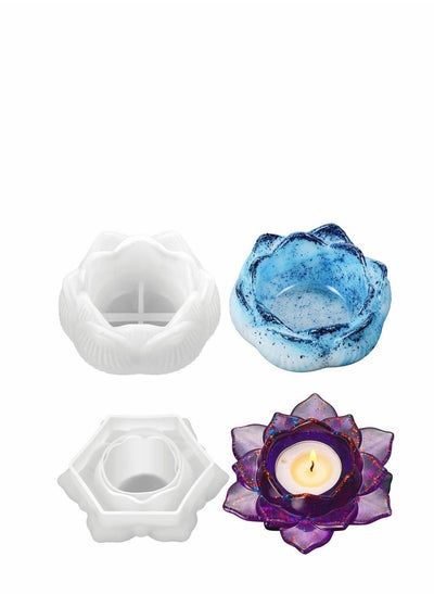 Buy 2 Pcs Lotus Tealight Candles Holders Flower Epoxy Resin Casting Moulds Candlestick Epoxy Silicone Mould for Making Candle Holder Tea Light Holder Jewelry Box in UAE