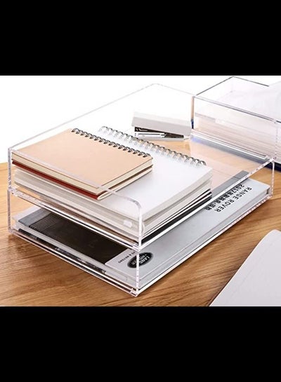 Buy Paper Organizer Tray, Clear Acrylic Desk Organizers and Accessories, Stackable Classroom File Storage, Letter Size Workspace Office Organization- L12.4 x W8.8 x H2.6 Inch x 2 Pack 2 Tier in Saudi Arabia