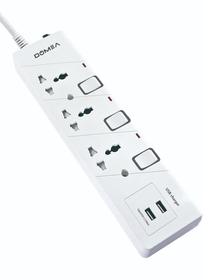 اشتري Multi Plug Extension With 3 Universal Sockets And 2 USB Ports, Plug Type Adaptor, 3 Meter Cable,  High Quality Copper Cable, Safety Fuse, Individual Switches في الامارات