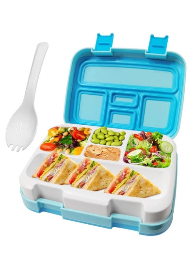 Buy Bento Boxes with 5 Compartments, Robust Snack Box, 800 ML Bento Lunch Box With Spoon. BPA-Free Lunch Box, Suitable for Microwave and Dishwasher (Blue) in Saudi Arabia