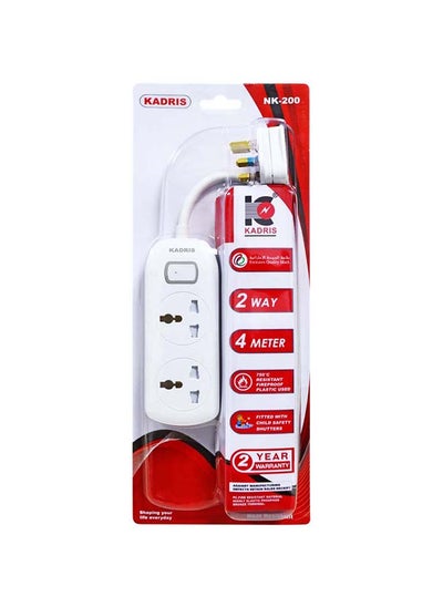 اشتري Power Strips NK-200 Extension Cord with 2 way Outlets with switch, Charging Socket with 4 meter Heat resistant  Extension Cord (White) ESMA approved في الامارات