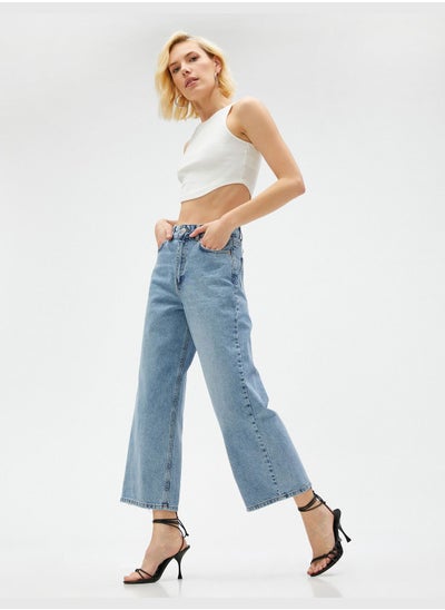 Buy Crop Wide Leg Denim Trousers  High Waist - Bianca Crop Jean in UAE