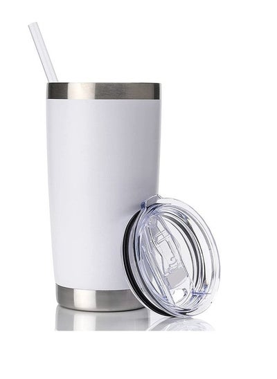 اشتري 20oz Tumbler with Lid and Straw, Stainless Steel Vacuum Insulated Coffee Tumbler Cup, Double Wall Powder Coated Travel Mug (white, 1 Pack) في الامارات