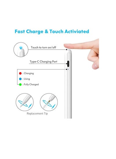 اشتري قلم ستايلس لشاشات اللمس ، ايباد شامل بنهاية رفيعة مع التصاق مغناطيسي متوافق مع ايفون - - سامسونج - اندرويد - التابلت وشاشات الأخرى أبيض في مصر